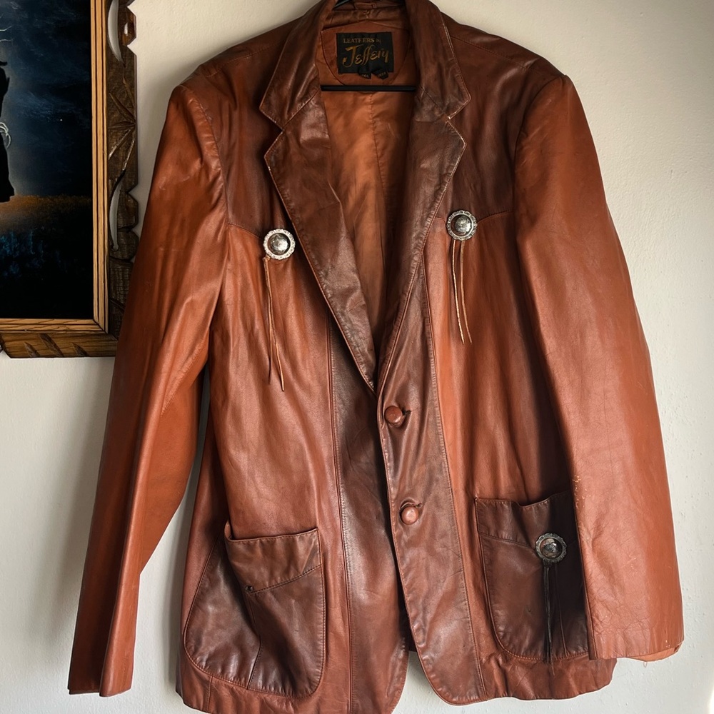Vintage Leather by Jeffery 2 Tone Leather Jacket with Western Accents